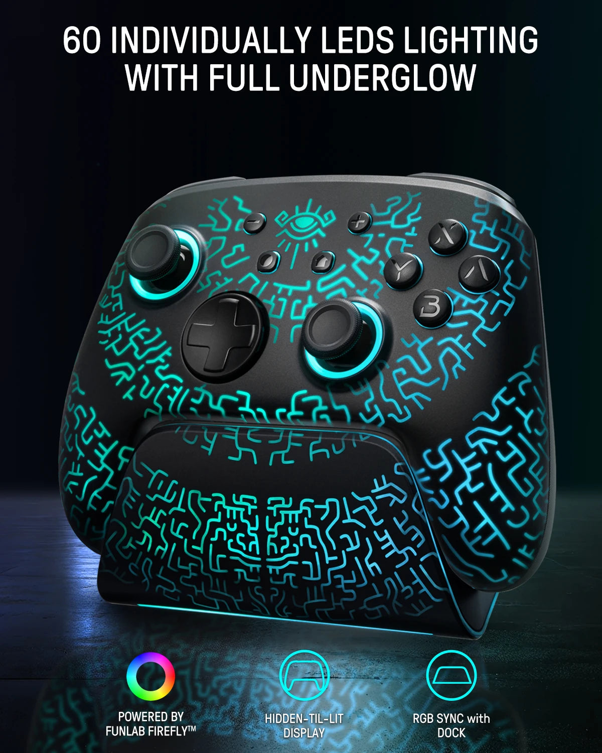 FUNLAB Wireless Pro Controller con Dock de carga de Legend Of Zelda Tears Of The Kingdom